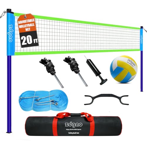 Outdoor Portable Volleyball Net System - Adjustable Height Poles with Soft Volleyball Ball, Pump, Hammer, Boundary Line, and Carry Bag for Backyard, Beach, Lawn - color: 20FT Blue Green