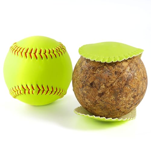 4Pack Softball 12 Inch Slow Pitch Official Size and Weight Autograph Softball Training Ball for Games, Soft Toss, Batting, Fielding, Hitting, Pitching