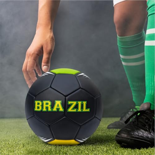 jaspo Soccer Champ Football, TPU Material, Machine Stitched, Size 5, Under 12 Years Age Group, 6 to 8 Lbs Inflation Football,Pump, Brazil Black