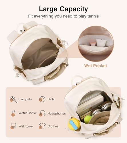 Marvolia Tennis Bags for Women Men, Tennis Backpack Holds 2 Rackets with Ventilated Shoe Compartment & Wet Pocket, Tennis Racket Bag Backpack for Pickleball Tennis Badminton - color: White
