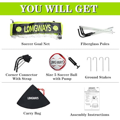 LOMGWAYS Soccer Goal – Foldable Frame Net for Kids + Youth – Indoor + Outdoor Soccer Goal with Carry Bag – Easy Set up – Multiple Sizes for Practice & Games - size: 4x3FT(Size 5 Ball)