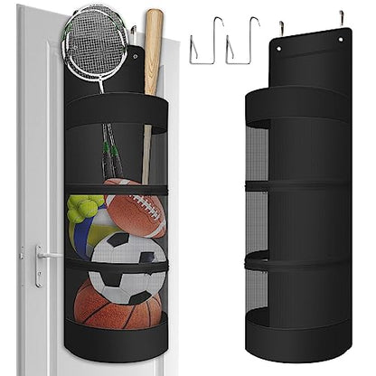 Boczif Hanging Organizer, Over The Door Hanging Sports Equipment and Ball Storage, Garage Sports Equipment Organizer for Hold Soccer, Basketball, Football, Volleyball and Swimming Gear