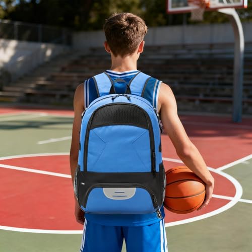 Basketball Backpack - Large Sports Equipment Bag with Ball Holder & Shoe Compartment for Basketball. (blue) - color: Blue
