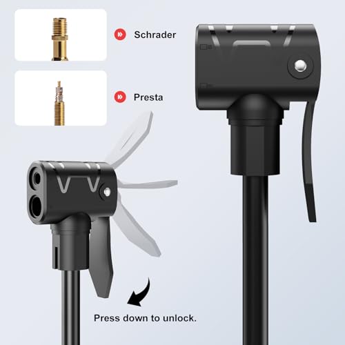 Bike Pump, 25” Height Full Size Bicycle Pump with 160 PSI High Pressure, Bike tire Pump with Presta and Schrader Valve, Bike Air Pump for Bike Tires, Balls and Swimming Ring,Bike Pumps with Psi Gauge