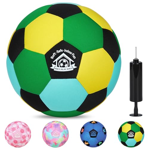 Indoor Soccer Ball Size 3 Silent Soccer Balls Gifts for Beginners, Soft Foam House Training Balls, Lightweight Soccerball with Pump for Home Practice - color: Green