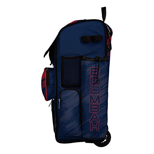Boombah Rolling Superpack Scratch Baseball/Softball Gear Bag - 23-1/2" x 13-1/2" x 9-1/2" - Multiple Colors - Telescopic Handle and Holds 4 Bats - Wheeled Version - color: Navy/Red