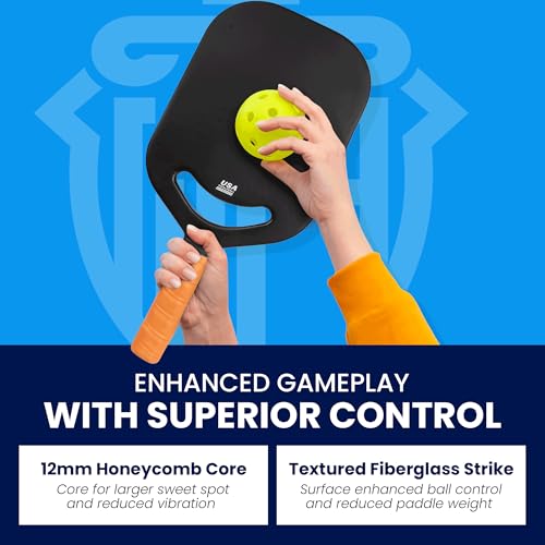 Premium Carbon Fiber Pickleball Paddle with Aero Throat – USAPA Approved, 16mm Polypropylene Honeycomb Core, Textured Carbon Grit Surface for Enhanced Spin and Control