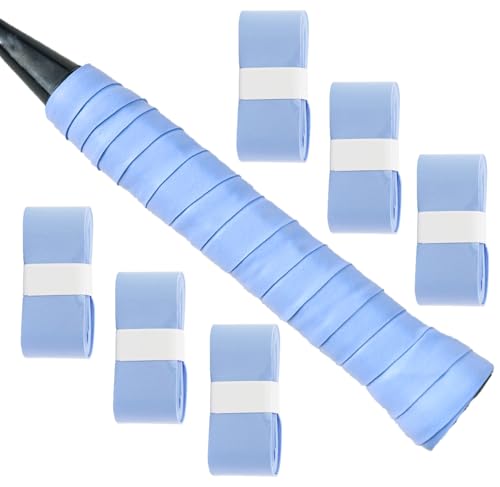 Tennis Racket Grip Tape, 3/6/12 Pack Precut Anti Slip Tennis Grip Tape, Absorbent Dry Feel Tennis Grips Overgrip for Tennis, Pickleball - color: Light Blue-6 Pack