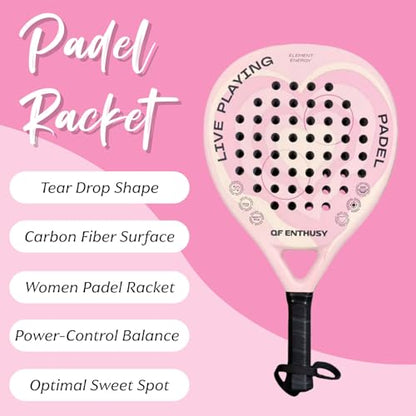 Padel Racket, Carbon Fiber Surface Padel Racquet, Lightweight, Ideal for Training/Matches - color: Pink