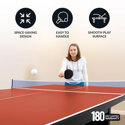 Hathaway 9 ft Quick Set Table Tennis Conversion Top – Regulation Sized, Foldable, Durable Engineered Surface, Protection Pads – Indoor Ping Pong Table Topper for Pool Table w/Net & Posts