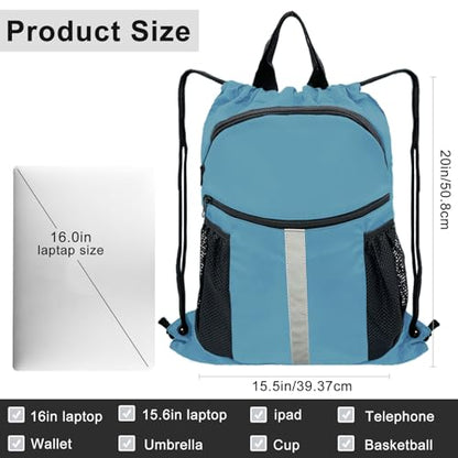Drawstring Backpack with Shoes Bag Waterproof String Beach Bag for Sports Gym Swim(Blue) - color: Blue