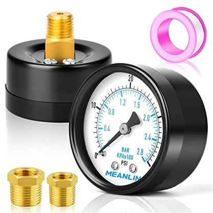 0-40Psi 2" DIAL FACE 1/4" NPT Well Pump Pressure Gauge, with 1/2" NPT and 3/8" NPT Hex Bushing, 3-2-3% Accuracy, Center Back Mount - size: 0-40Psi, style: 1/4"NPT Back Mount