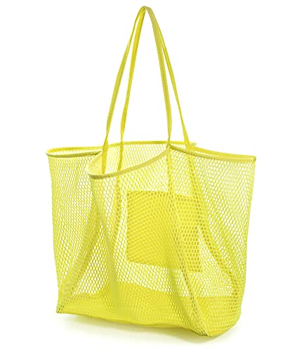 HOXIS Mesh Beach Tote Womens Shoulder Handbag - color: Yellow