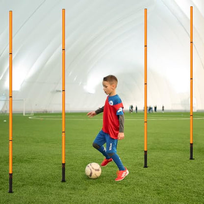 Soccer Agility Training Equipment: 6 Soccer Agility Poles, 20ft Agility Ladder, 10 Soccer Cones, 1 Jump Rope. Soccer Training Poles for Speed Training, Agility Training - color: orange