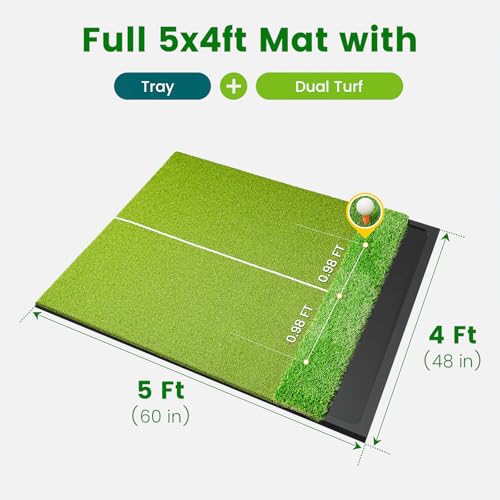 Dual Turf Golf Hitting Mat with Ball Tray, 5x4 & 6x4 ft, 26mm/31mm Thick, Alignment Aid, Golf Practice Mat Indoor & Outdoor, Driving & Chipping Pad Simulator Mat - style: Standard 5x4ft–26mm