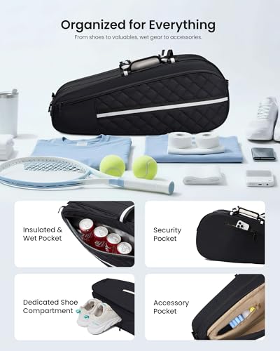 Tennis Bag for Women & Men, 3-6 Rackets Tennis Racket Bag with Shoe Compartment & Insulated Pocket, Water-Resistant Gym Bag, Perfect Tennis Accessories for Court Training & Daily Use - color: Bean Green - Beige