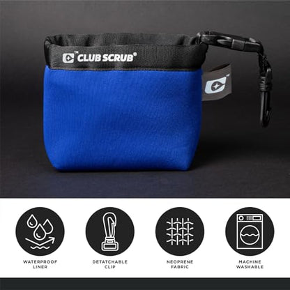 Club Scrub Golf Club and Golf Ball Cleaning Bag, Waterproof Clean Face Technology Liner, Detachable Clip, Machine Washable, Cleans Club Grooves, Dry Exterior (Neoprene or Microfiber Option Available) - color: Blue, style: Neoprene