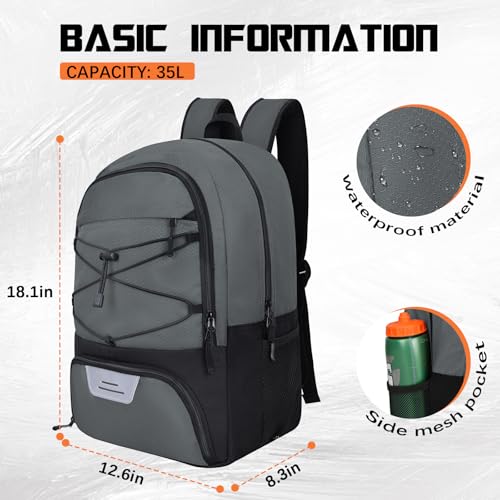 Goloni Soccer Backpack Bag with Separate Ball & Cleat Shoe Compartment,Sports Gym Backpack for Teen Girls Boys Men Women Kids - color: Dark Grey