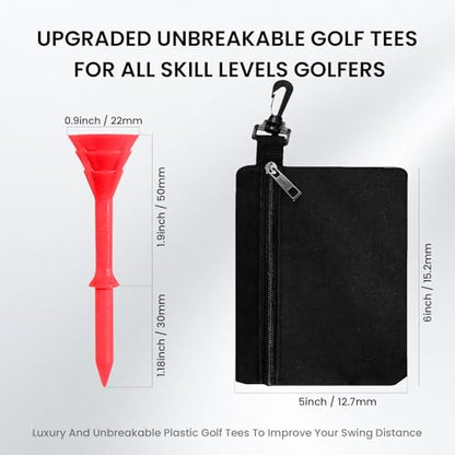 VEASAERS Golf Tees Plastic 3 1/4 inch Unbreakable 30 Pack with Pouch Bag, Durable Stable Available 83 mm Long Tee for Golfer Practice - color: Red