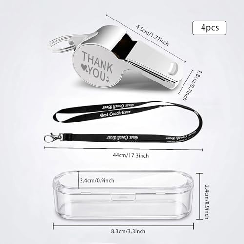 8 Pack Thank You Coach Whistle Set Engraved Stainless Steel Whistles with Lanyard Appreciation Gifts for Coaches Referees Team Staff