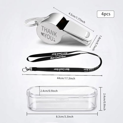 8 Pack Thank You Coach Whistle Set Engraved Stainless Steel Whistles with Lanyard Appreciation Gifts for Coaches Referees Team Staff