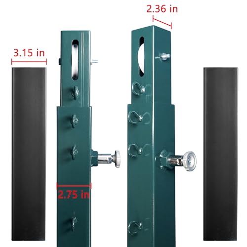 Aoneky Permanent Adjustable Volleyball Post System - Complete Set with 2 Steel Poles & Ground Sleeves, 6 Height Settings for Badminton & Volleyball, Includes Winch for In-Ground Install - color: Green, style: Square
