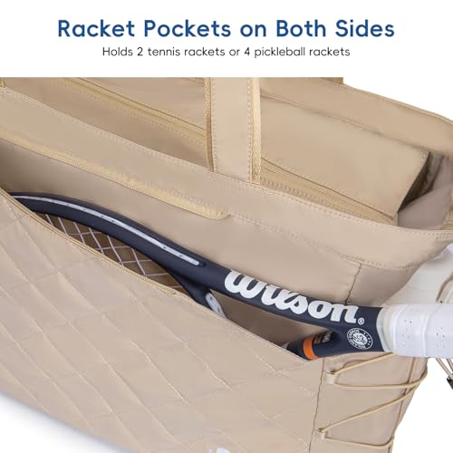 KAVIGOR Tennis Tote Bag with Shoe Compartment - Extra-Large Water-Resistant Lightweight Quilted Design for Tennis & Pickleball Gear, Holds 2-4 Rackets