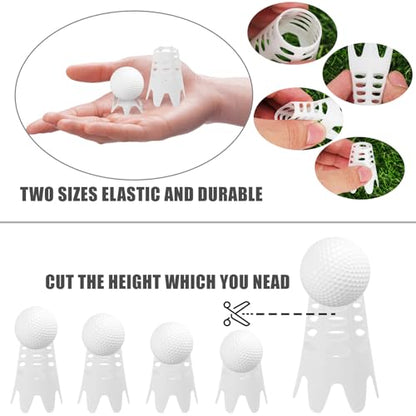 20pcs Golf Tees, Plastic Golf Simulator Tees Practice Golf Tees Indoor Outdoor White Rubber Golf Mat Tees Golf Training Accessories for Home Outside Winter Turf Driving Range (10 Tall + 10 Short)