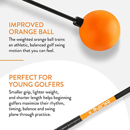 Orange Whip Golf Swing Trainer Aid Patented & Made in USA for Improved Rhythm, Flexibility, Balance, Tempo, and Strength *American Made* - style: Junior - 38"