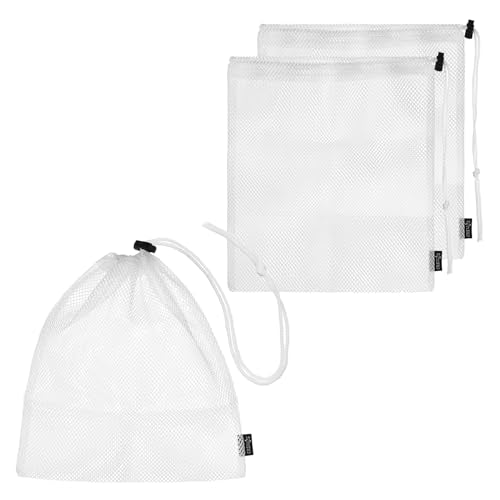 Cosmos 3 Pcs Sport Mesh Bags Drawstring Storage Net Bag 10" x 11.5" Multipurpose Nylon Mesh Drawstring Bag with Cord Lock Closure for Golf Balls Tennis Balls Ping Pong Balls Organizer Bags