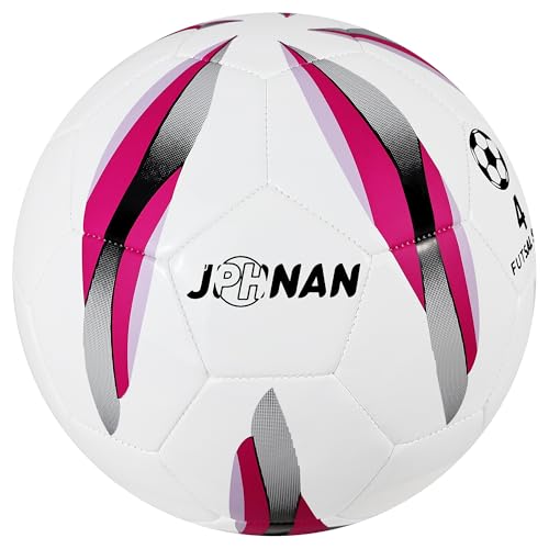 Low Bounce Futsal Ball Size 4 – Indoor Soccer Ball with Reinforced Stitching & TPU Cover for Training, Games, and Competition – Durable for Youth and Adults - color: White/Pink Purple