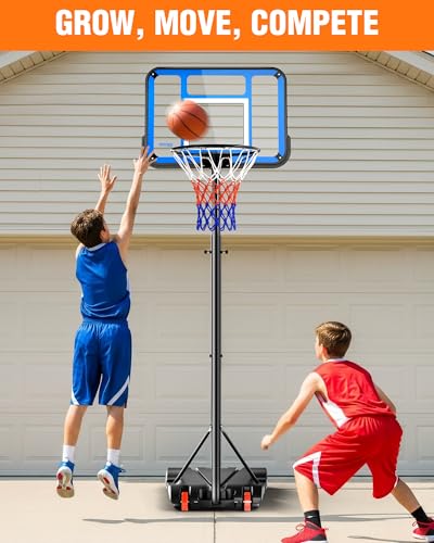 SPOYNAL Basketball Hoop Outdoor & Indoor, 3.8FT-7FT Adjustable Portable Basketball Hoops & Goals with LED, PC Backboard for Driveway, Garage, Pool Court, Pool Basketball Hoop