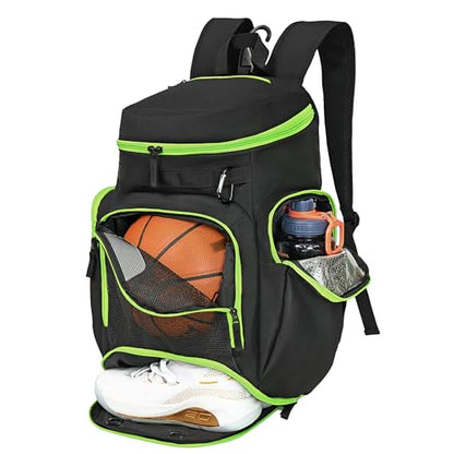 LARIPOP Basketball Backpack with Ball & Ventilated Shoe Compartment Insulated Pockets for Men Youth Training - color: Green