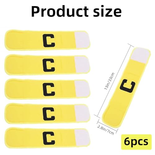Soccer Captain Armband, Anti-Drop Captain Armbands for Youth and Adult,Adjustable Football Basketball Player Bands - Pack of 6 (Yellow)