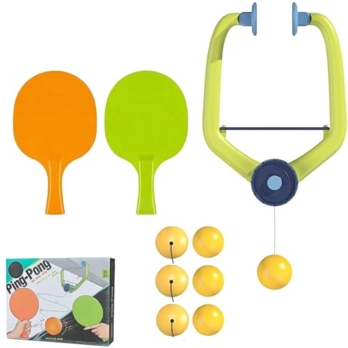 Door Ping Pong Game Over The Door, Adjustable Doorway Game Pingpong, Hanging Table Tennis Trainer Portable Set, (1 Pcs Trainer 6 Balls) Door Pong Game for Kids with Racket and Balls