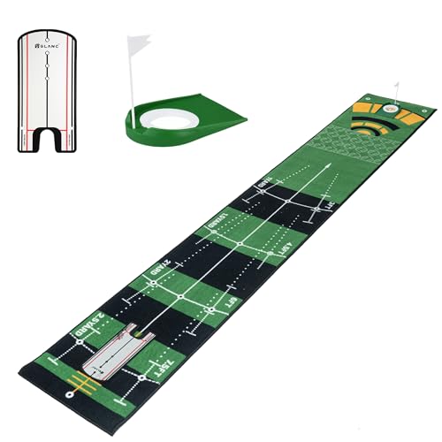 GLANC Golf Putting Practice Mat Set with Alignment Mirror & Cup, 20 in X 10 ft Training Aid Mat, Anti-Slip Backing Golf Putting Green for Indoor and Outdoor Use - color: Upgraded Putting Mat