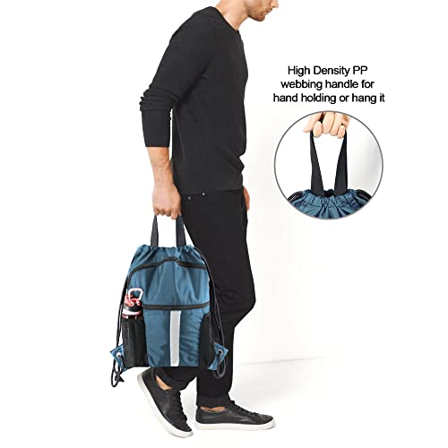 BeeGreen Drawstring Backpack Bag with Shoe Compartment, X-Large Black Gym Sports String Cinch Backpack - color: Haze Blue
