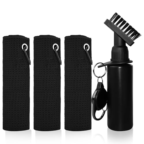 3 Pack Golf Towel with Golf Club Brush Cleaner Set with Water Bottle –Golf Accessories Gift Set for Men & Women, Cleaning Kit for Clubs & Balls Cleaning Brush Tools Gifts for Golfers