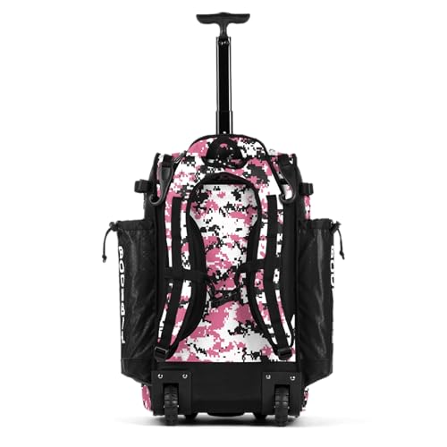 Boombah Catchers Superpack Hybrid Rolling Digital Camo Bat Bag - Multiple Colors - Wheeled & Backpack Version - color: Black/Pink