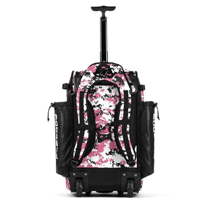Boombah Catchers Superpack Hybrid Rolling Digital Camo Bat Bag - Multiple Colors - Wheeled & Backpack Version - color: Black/Pink