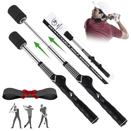 MIKOSI Golf Swing Training Aid, Retractable Golf Grip Trainer for Golf Training, Golf Swing Trainer with Arm Band for Warm-up, Right-Handed Grip Trainer Golf Club for Indoor & Outdoor Use