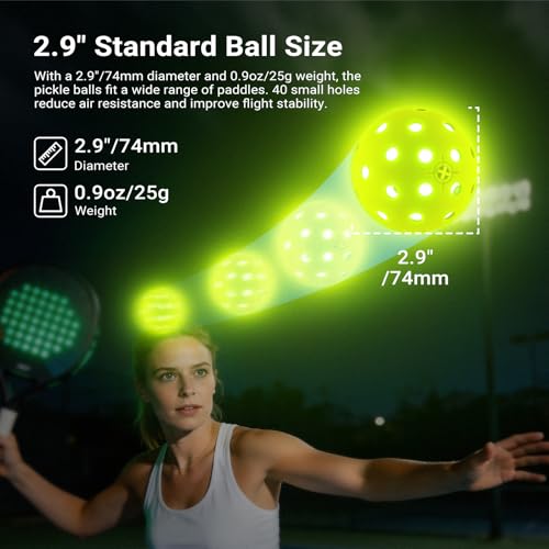 NEEWER PB02 LED Pickleball Set, Light Up Glow in The Dark Pickle Balls Accessories with Storage Tube for Nighttime Outdoor Pickleball Training & Practice, 4 Packs