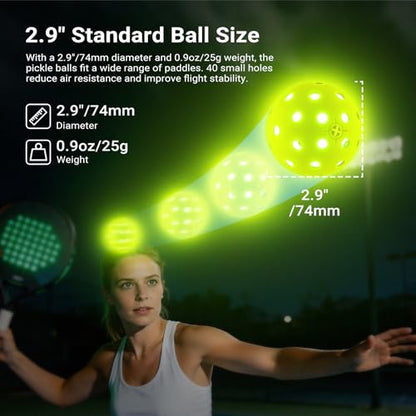 NEEWER PB02 LED Pickleball Set, Light Up Glow in The Dark Pickle Balls Accessories with Storage Tube for Nighttime Outdoor Pickleball Training & Practice, 4 Packs