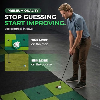 Golf Putting Mat: Indoor Putting Green with 4 Cups and Target Zones - Portable Golf Training Aid and Capture the Cup Putting Game - color: 9ft x 2.5ft Green & Black