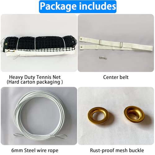 Tennis Net, Thicken Double 6 Rows Nets, Heavy Duty Professional Tennis Court 42FT Net Replacement Portable Nets Nylon for Outdoor/Indoor Standard Courts [ Include Center Strap ]