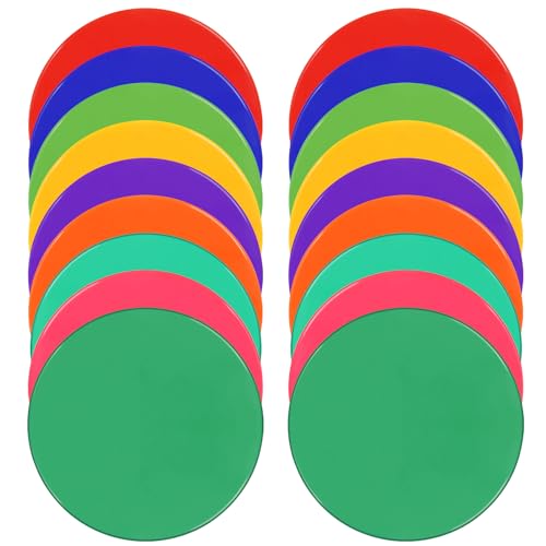 Poly Spots 9inch Poly Spot Markers for Gym Floor, 9 Colors 18/36 Pcs Non-Slip Rubber Floor Dots Flat Cones Round Agility Markers for Sports Soccer Basketball PE Training, Dance, Classroom Activities - style: 18Pcs 9colors 9inch
