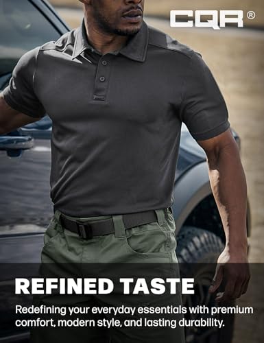 CQR Men's Quick Dry Tactical Polo Shirt, Lightweight Breathable Performance Polo, Short Sleeve UPF 50+ Outdoor Golf Shirt