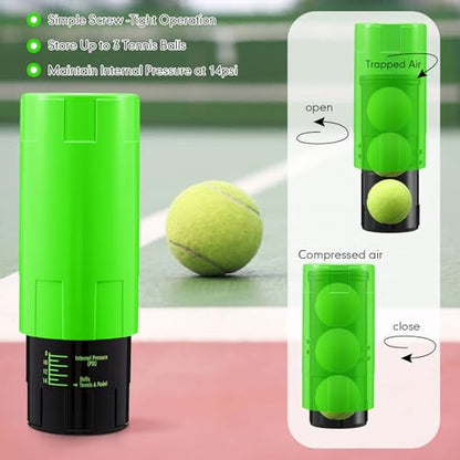 Soulchen Tennis Ball Pressurizer - Tennis Ball Storage Canister Holds 3 Balls Under 14 Psi Pressure, Reusable Stuff for Bounce Retention, Lightweight & Durable - color: Green