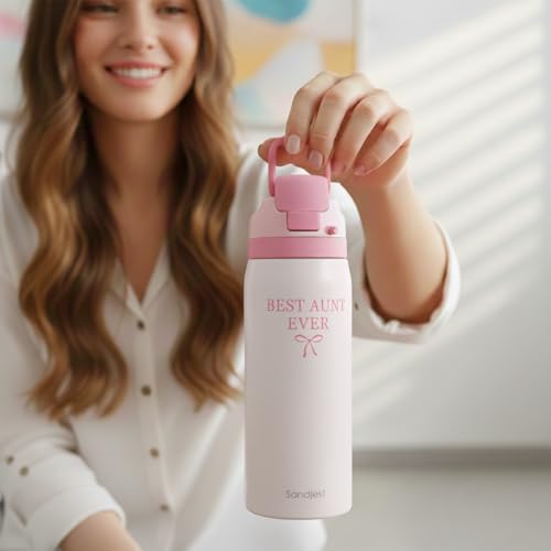 Aunt Insulated Stainless Steel Water Bottle with Straw for Sports and Travel, Best Aunt Ever, 32oz, Gifts for Women Mother's Day Birthday Christmas - color: Aunt