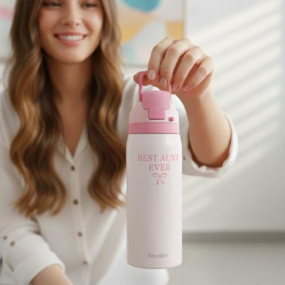 Aunt Insulated Stainless Steel Water Bottle with Straw for Sports and Travel, Best Aunt Ever, 32oz, Gifts for Women Mother's Day Birthday Christmas - color: Aunt